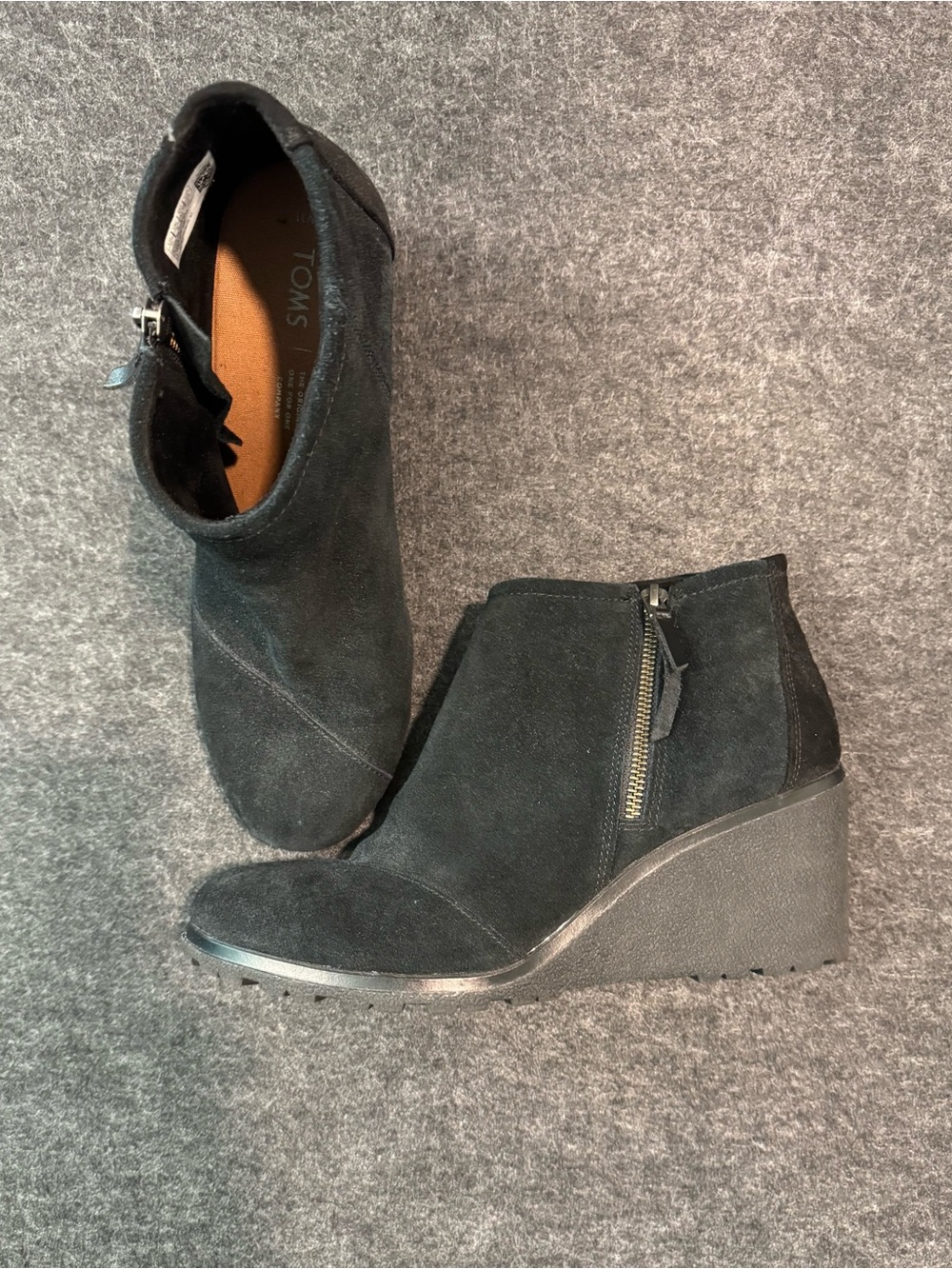 Toms Black Suede Wedge Ankle Booties